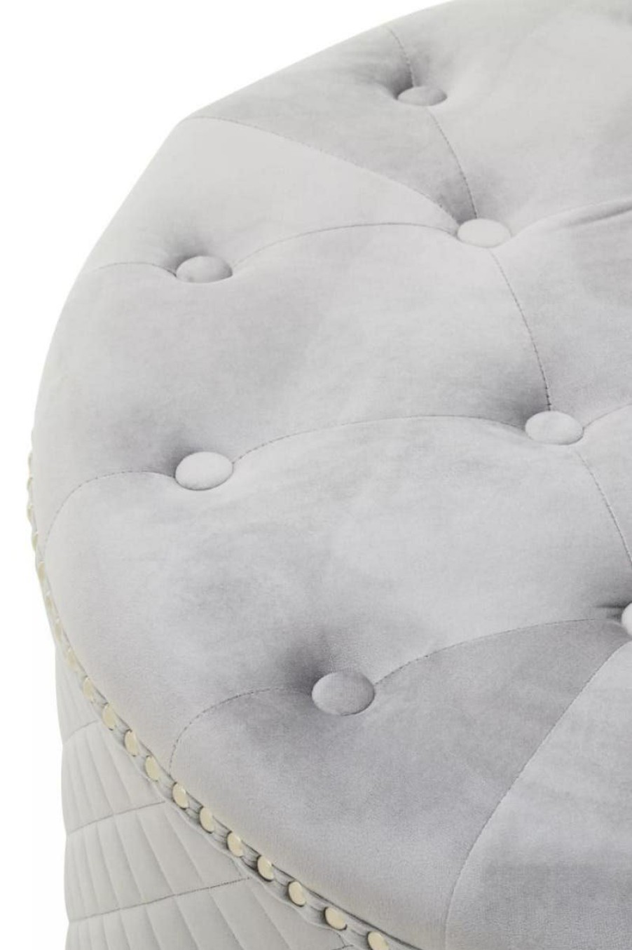 FURNITURE Fifty Five South Seating | Zamora Round Grey Velvet Ottoman