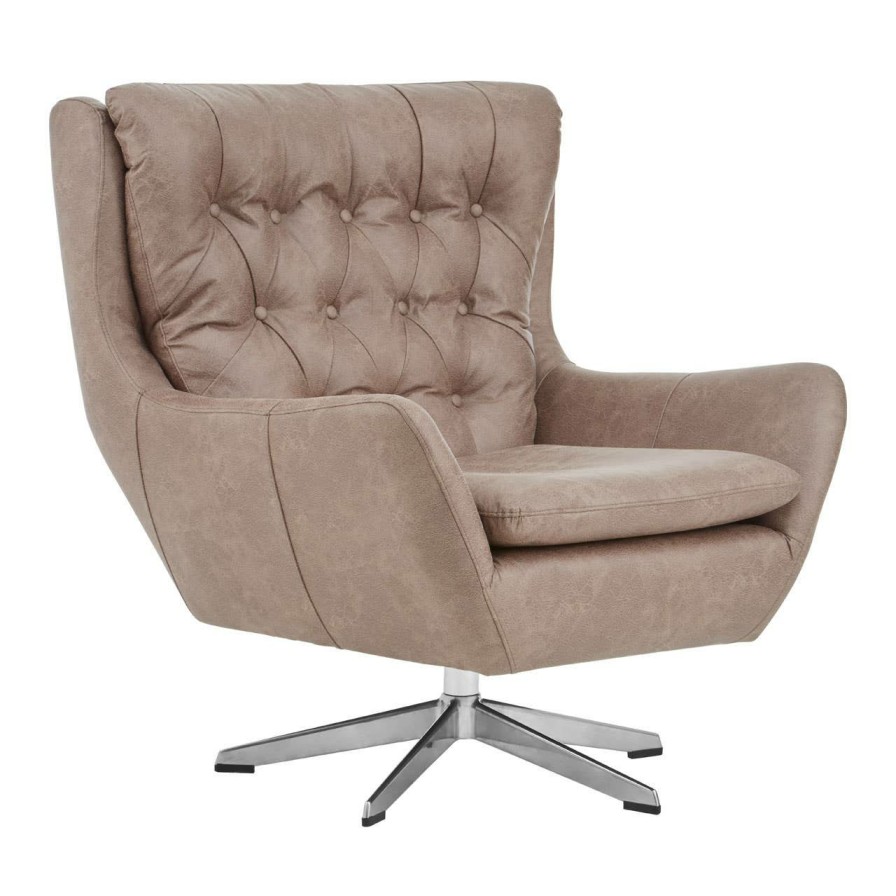 FURNITURE Fifty Five South Seating | Harold Faux Brown Leather Armchair