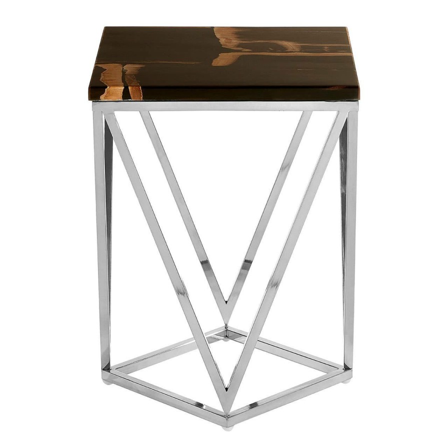 FURNITURE Fifty Five South Side Tables | Relic Dark Petrified Wood Top Side Table