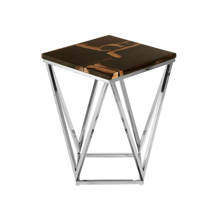 FURNITURE Fifty Five South Side Tables | Relic Dark Petrified Wood Top Side Table