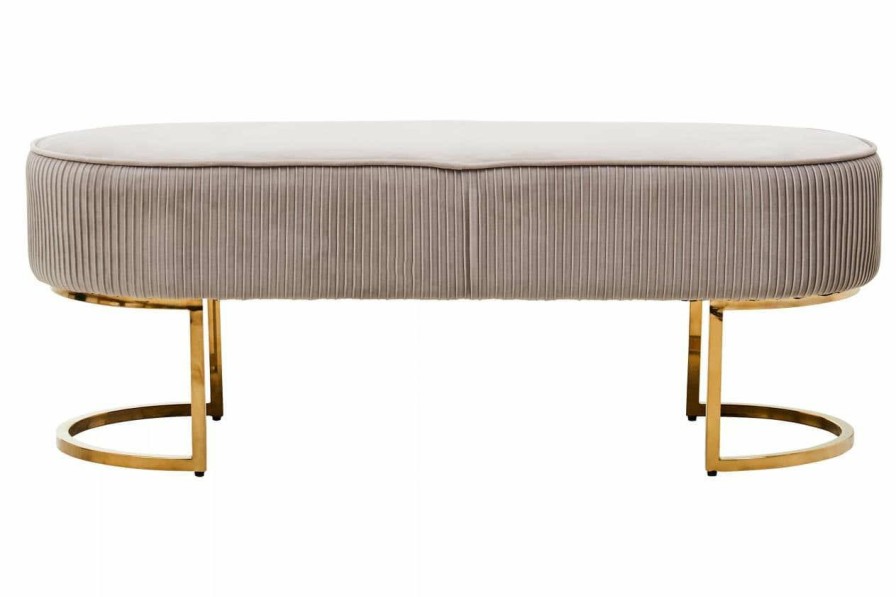 FURNITURE Fifty Five South Seating | Zamora Mink Velvet Ottoman Bench With Gold Finish Legs