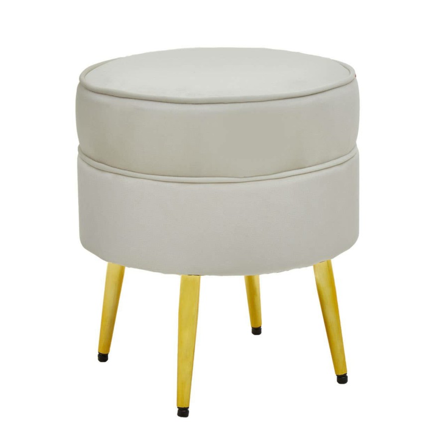 FURNITURE Fifty Five South Seating | Tamra Round Velvet Gold Leg Footstool