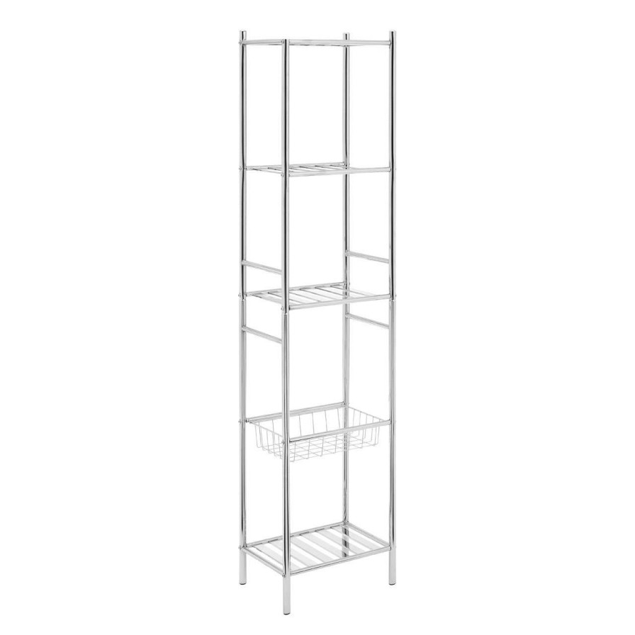 FURNITURE Premier Storage | 5 Tier Chrome Shelf Unit With Basket