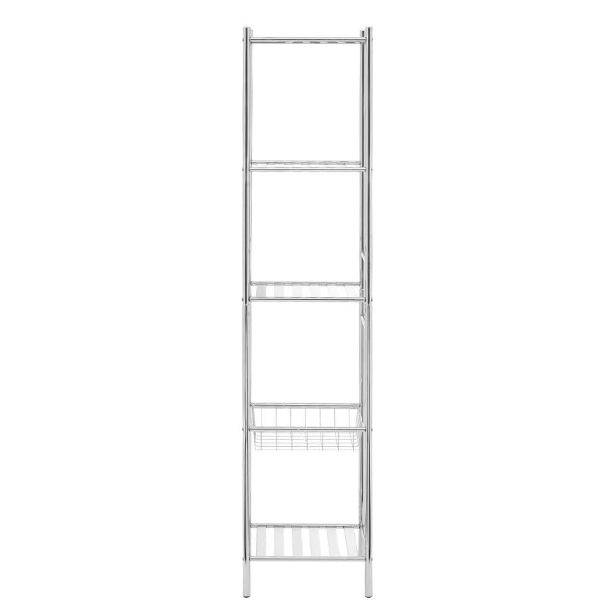 FURNITURE Premier Storage | 5 Tier Chrome Shelf Unit With Basket