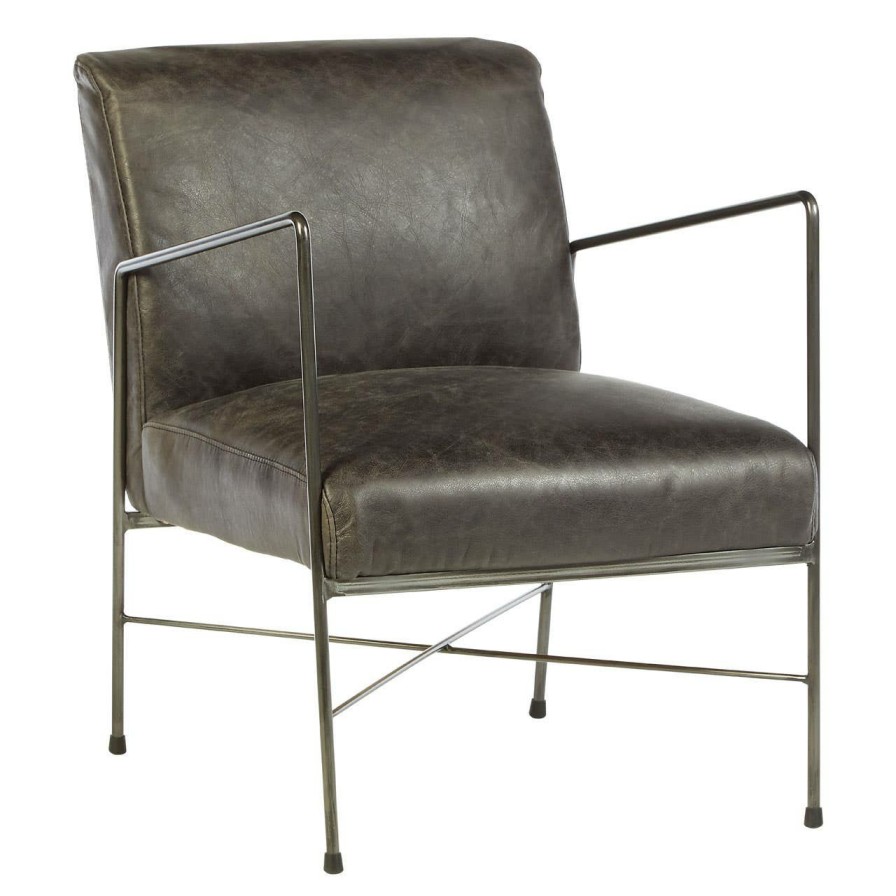 FURNITURE Fifty Five South Lounge Chairs | Hoxton Ebony Leather Lounge Chair