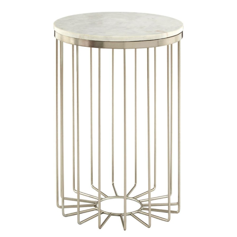 FURNITURE Fifty Five South Side Tables | Templar White Marble Cage Design Iron Table