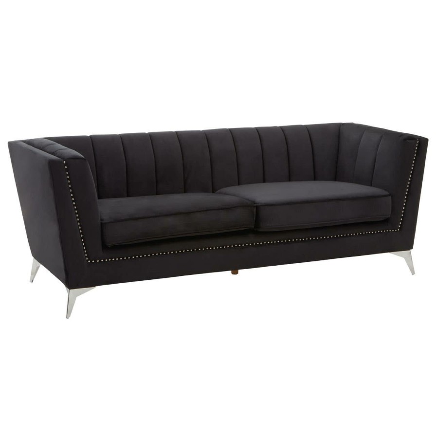 FURNITURE Premier Seating | Hansa Three Seat Black Velvet Sofa