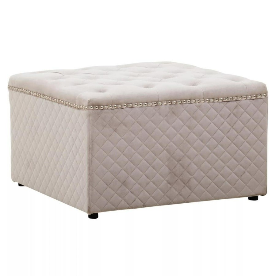 FURNITURE Fifty Five South Seating | Zamora Square Mink Velvet Ottoman