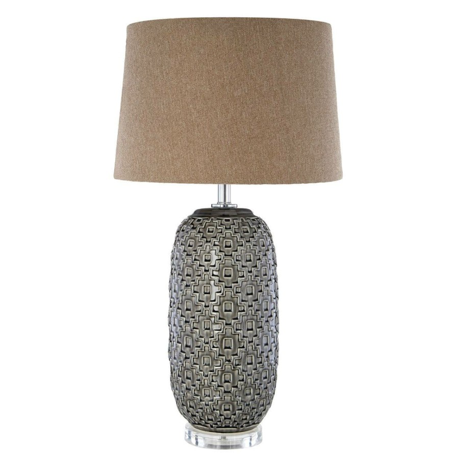 Accessories Fifty Five South Table Lamps | Udele Table Lamp With Brown Linen Shade
