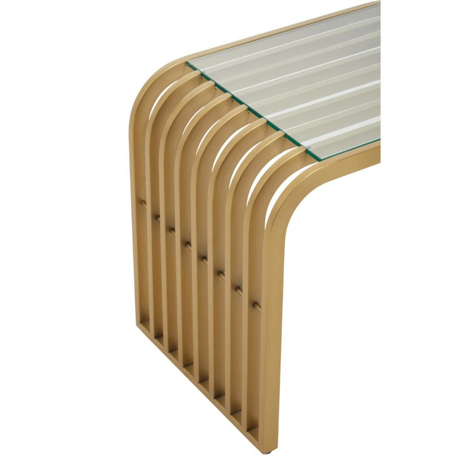 FURNITURE Fifty Five South Side Tables | Vogue Matte Gold Slatted End Table