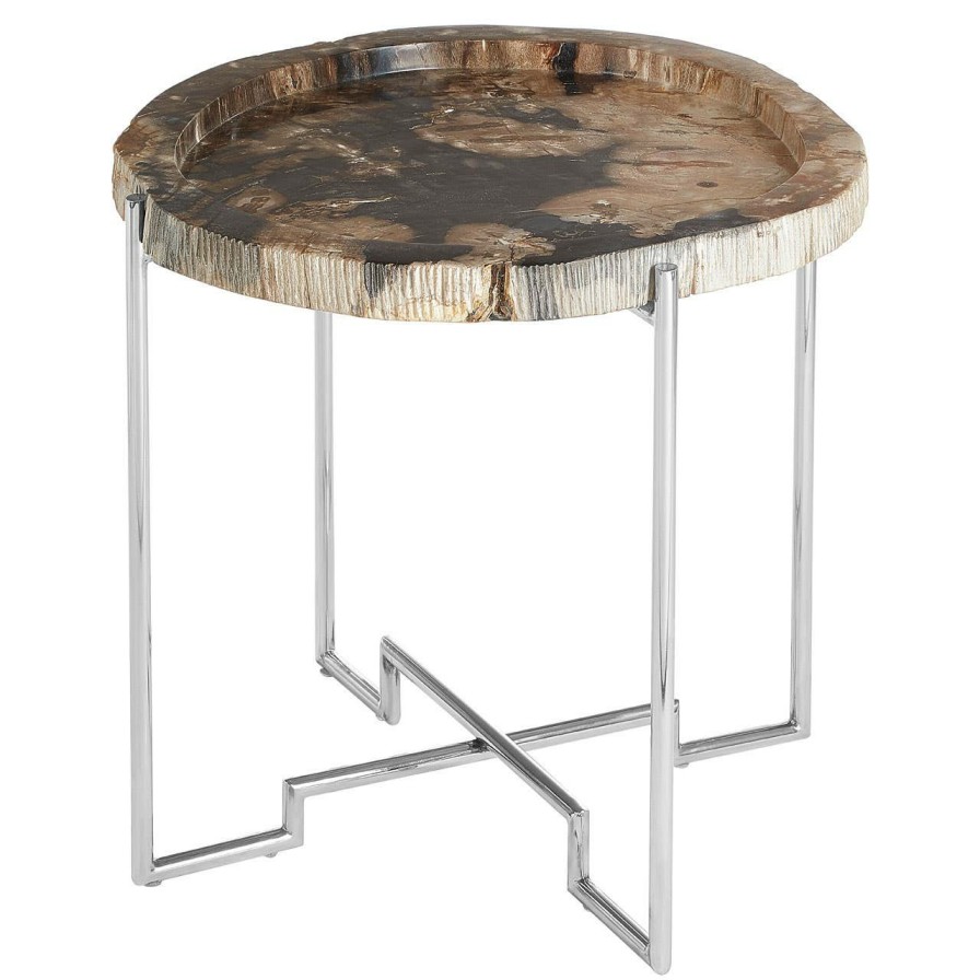 FURNITURE Fifty Five South Side Tables | Relic Round Stainless Steel Base Side Table