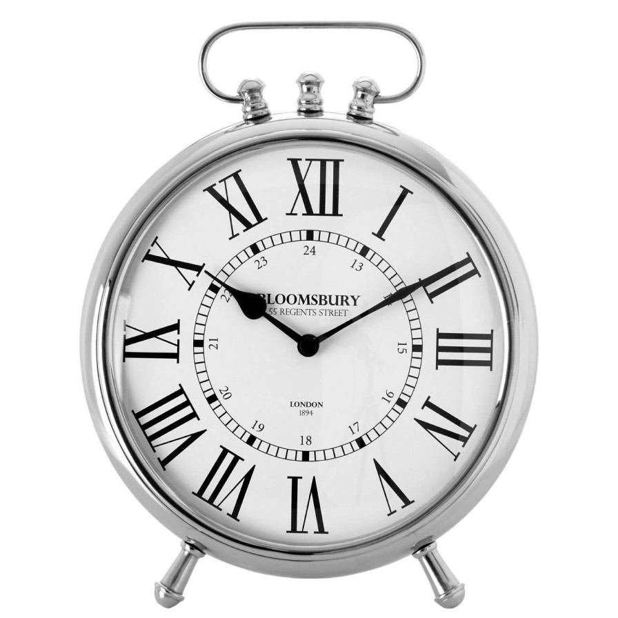 Accessories Fifty Five South Desk and Bedside Clocks | Hampstead Table Clock With Nickel Finish
