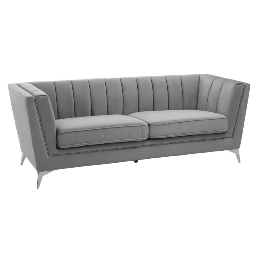 FURNITURE Premier Seating | Hansa Three Seat Grey Velvet Sofa