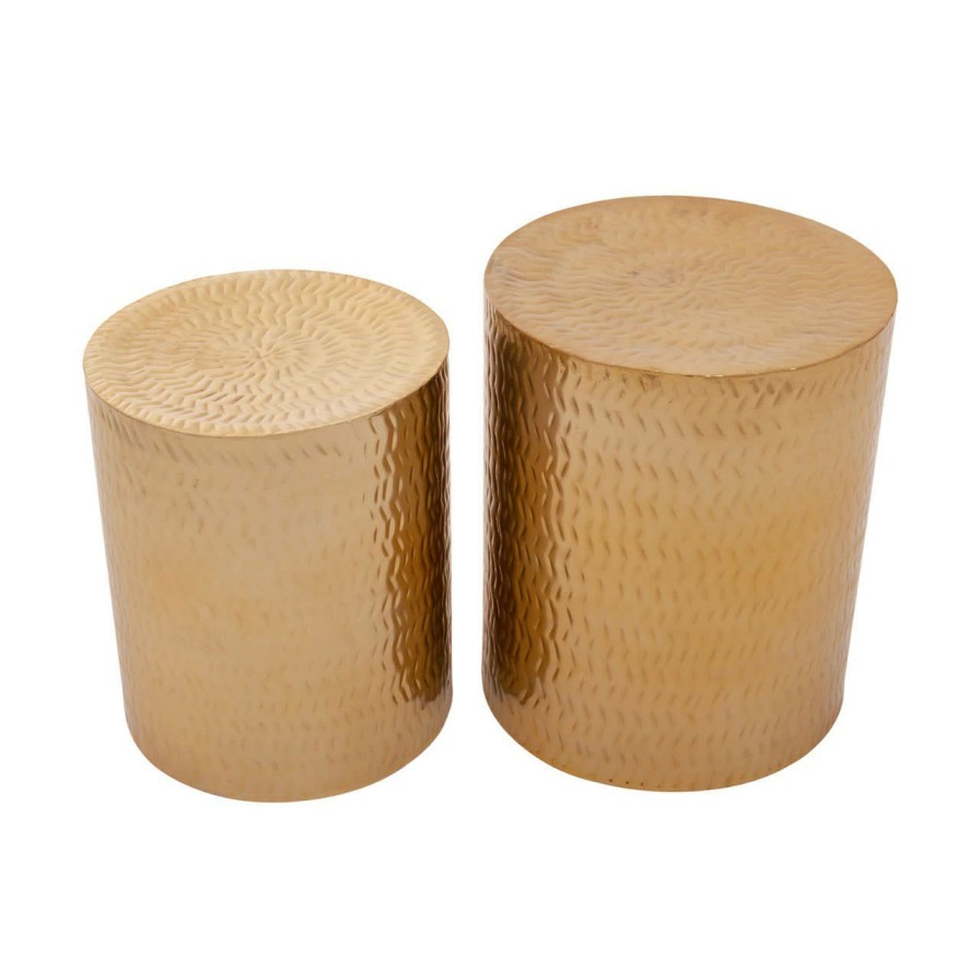 FURNITURE Fifty Five South Seating | Templar Set Of 2 Gold Finish Stools