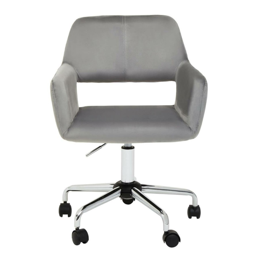 FURNITURE Premier Home Office Chairs | Brent Grey Velvet And Chrome Base Home Office Chair
