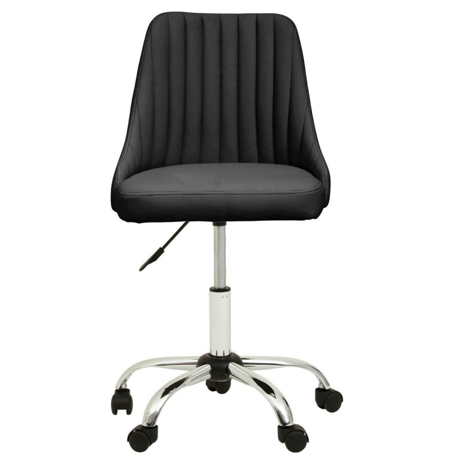 FURNITURE Premier Home Office Chairs | Brent Ribbed Black And Chrome Home Office Chair
