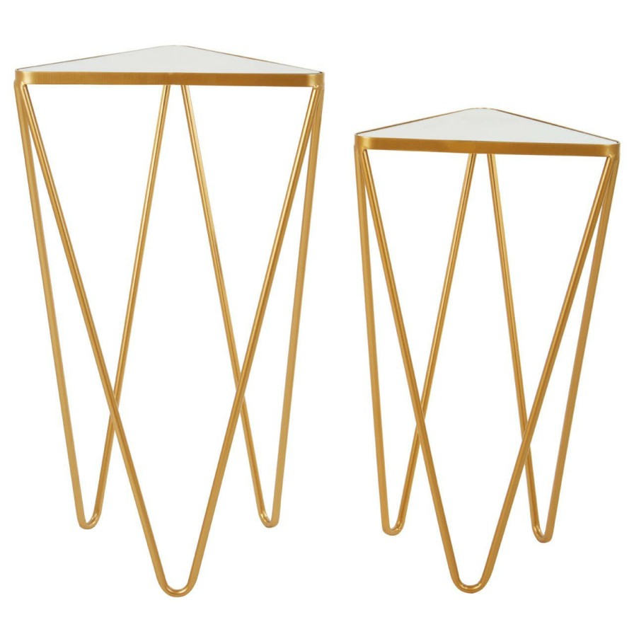 FURNITURE Premier Side Tables | Avantis Set Of 2 Gold Finish Triangle Tables