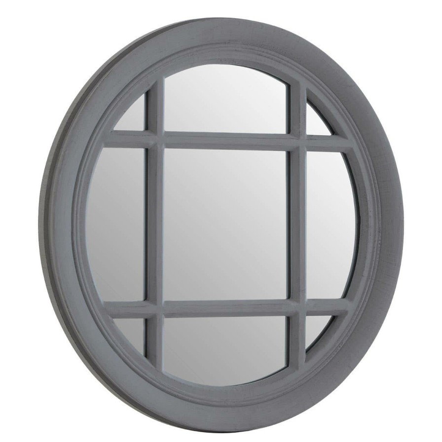 Bathe and Utility Premier Mirrors | Flat Wood Round Grey Wall Mirror
