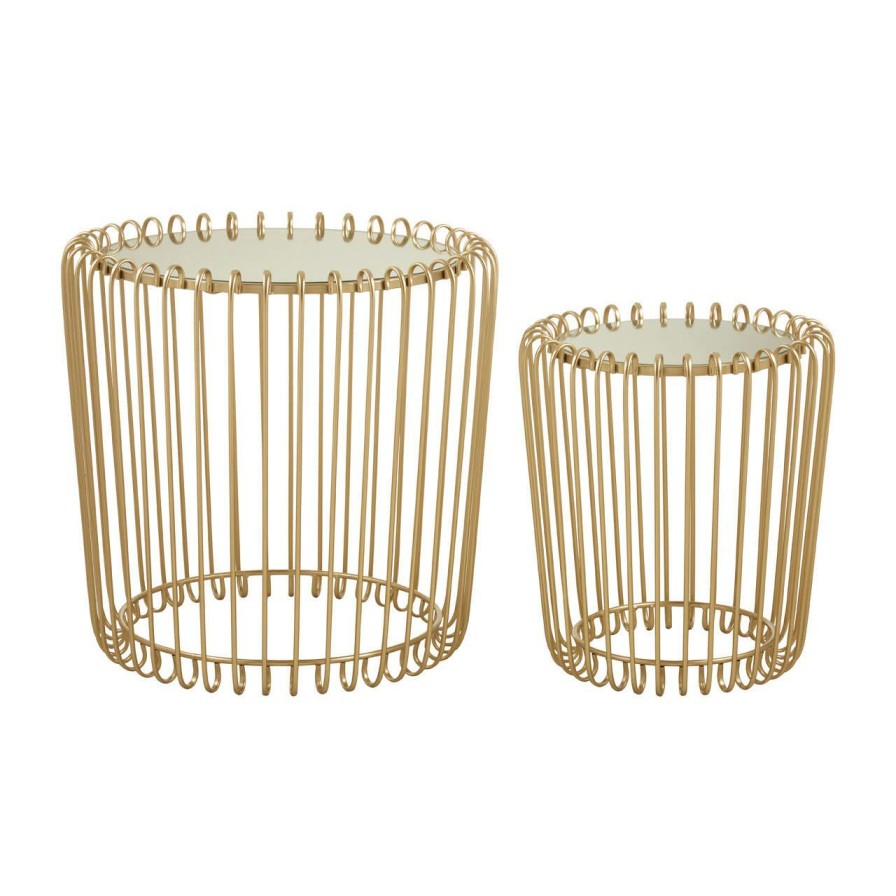 FURNITURE Premier Side Tables | Avantis Set Of Two Champagne Wireframe Side Tables