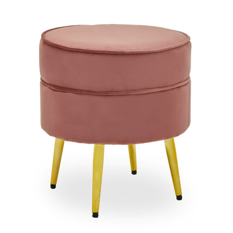 FURNITURE Fifty Five South Seating | Tamra Round Velvet Gold Leg Footstool