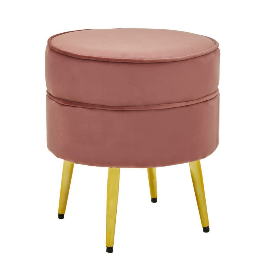 FURNITURE Fifty Five South Seating | Tamra Round Velvet Gold Leg Footstool