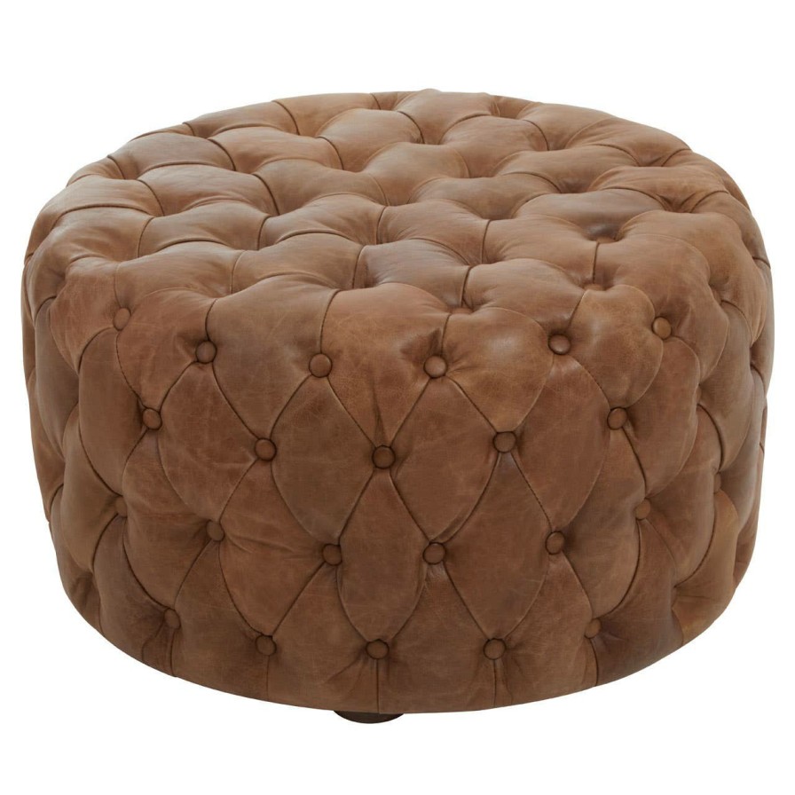 FURNITURE Fifty Five South Seating | Hoxton Tufted Leather Round Ottoman