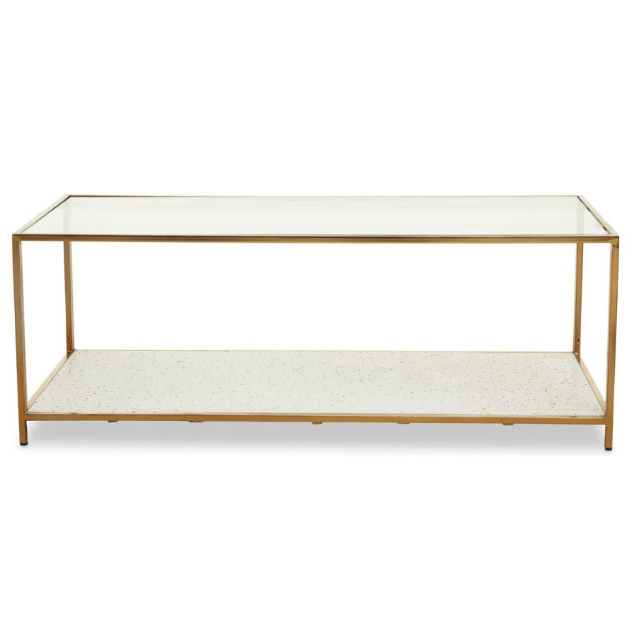FURNITURE Fifty Five South Coffee Tables | Novi Glass And White Terrazzo Gold Frame Coffee Table