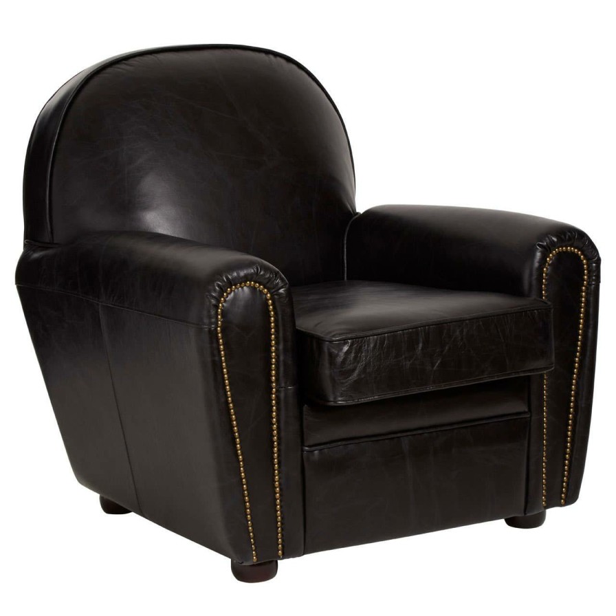 FURNITURE Fifty Five South Seating | Victor Black Leather Classic Armchair