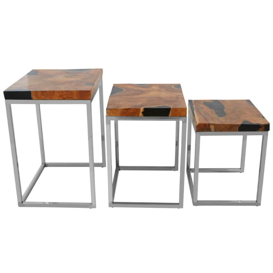 FURNITURE Fifty Five South Nesting Tables | Surak Set Of 3 Teak Wood Nesting Tables